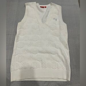 [L] Puma White Knit Polo Golf White Vest V-Neck Unisexs